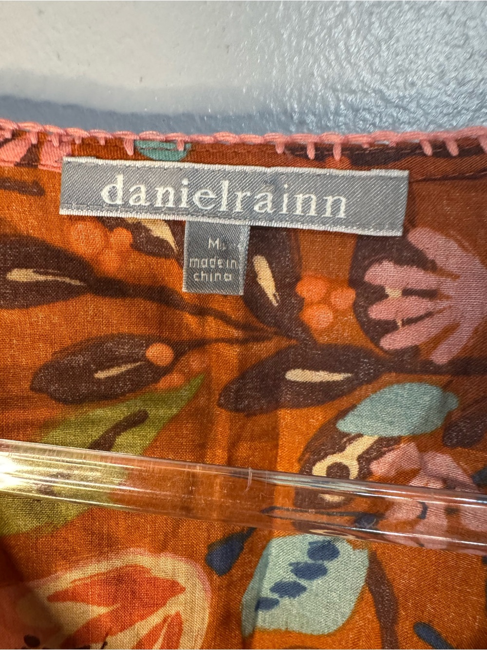 Daniel Rainn Orange Floral Linen Cotton Button-Front Blouse Flutter Sleeve Med - Picture 3 of 10